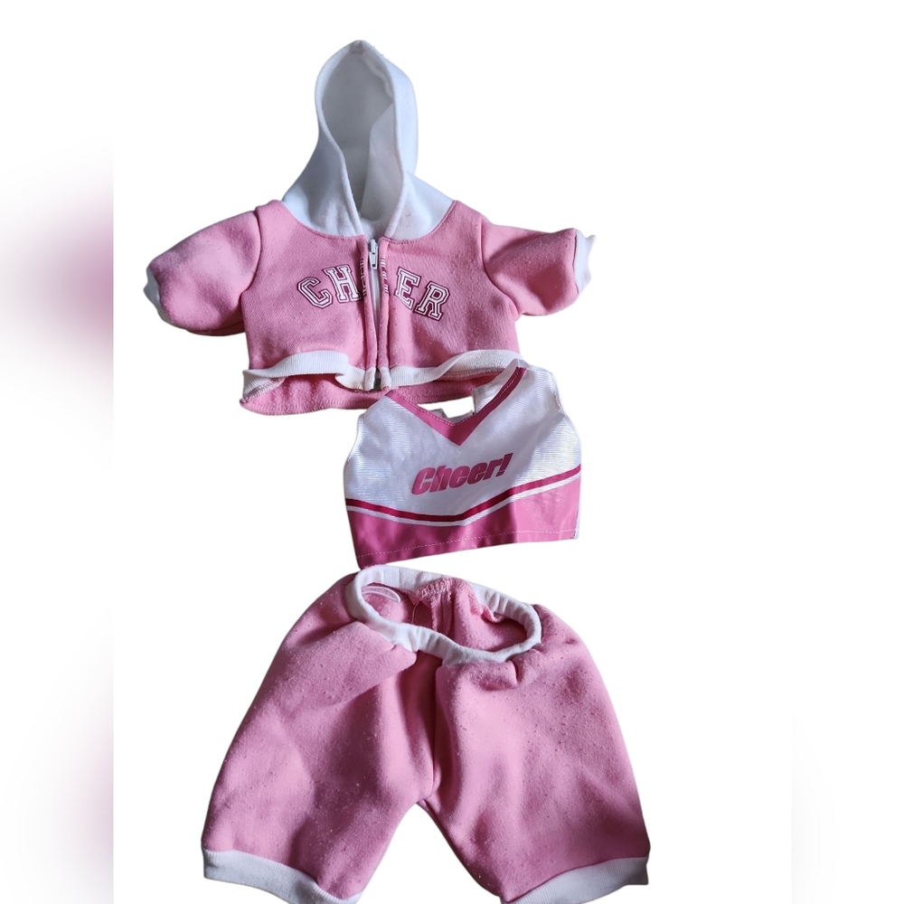 Vintage 2009 Pink Cheerleader Doll Bear Outfit Set Animal Land Stuffer 3pc